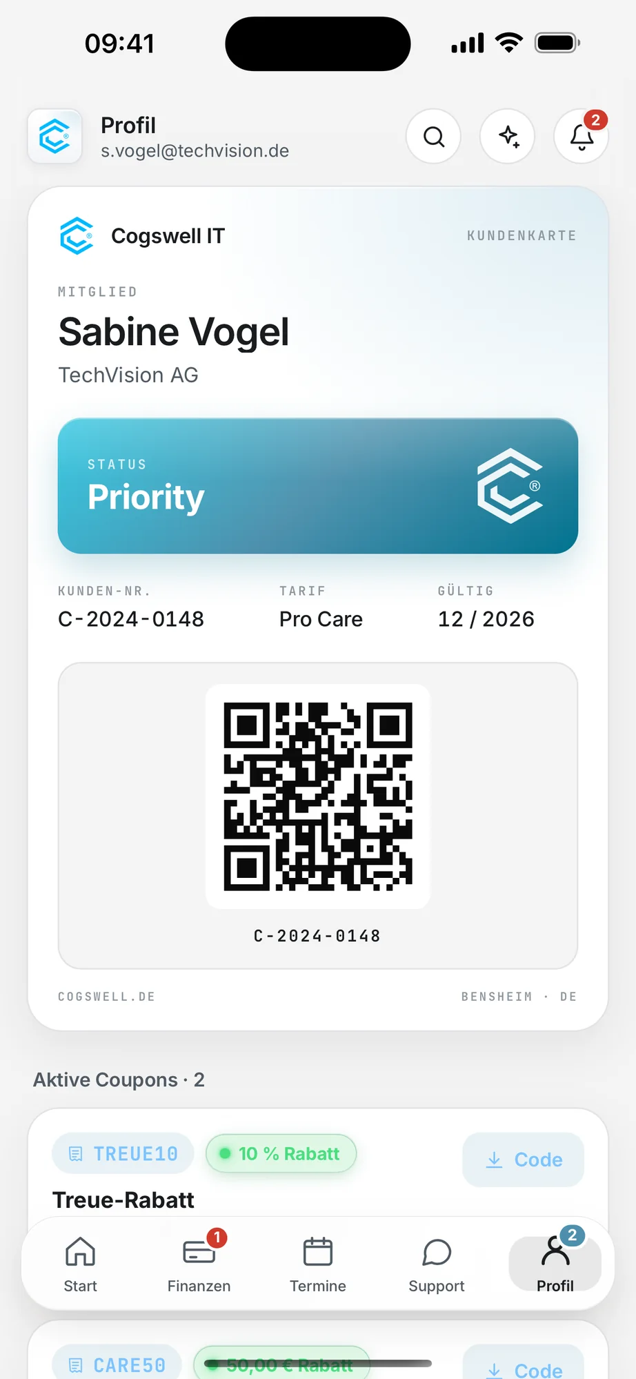 Cogswell IT App: Mitgliedskarte