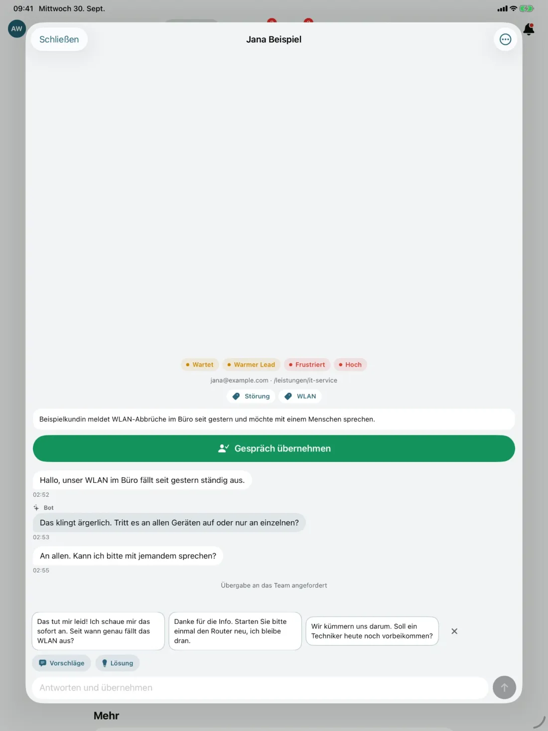 CUSCOS auf dem iPad: Ansicht Chat