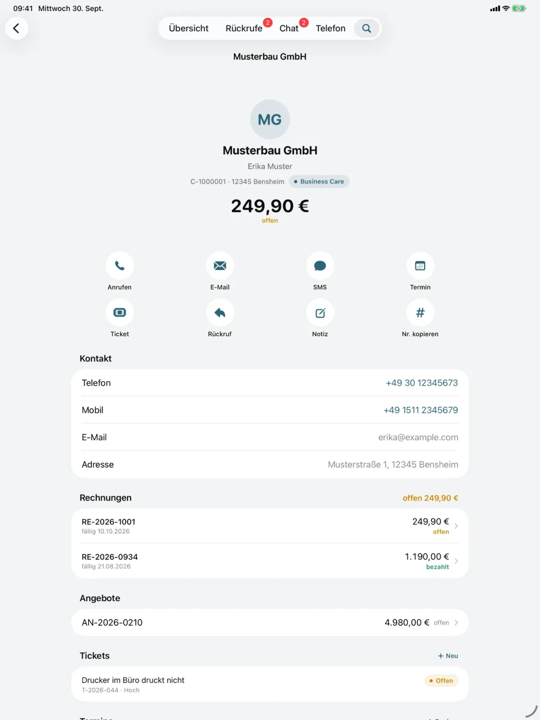CUSCOS auf dem iPad: Ansicht Kunde