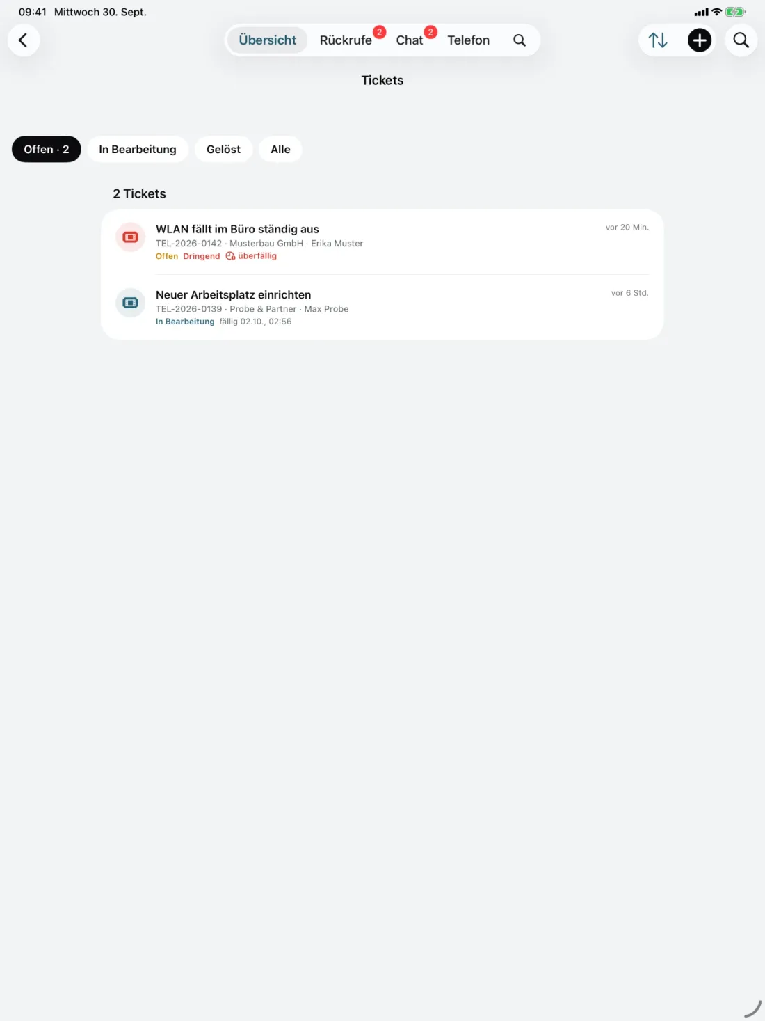 CUSCOS auf dem iPad: Ansicht Tickets