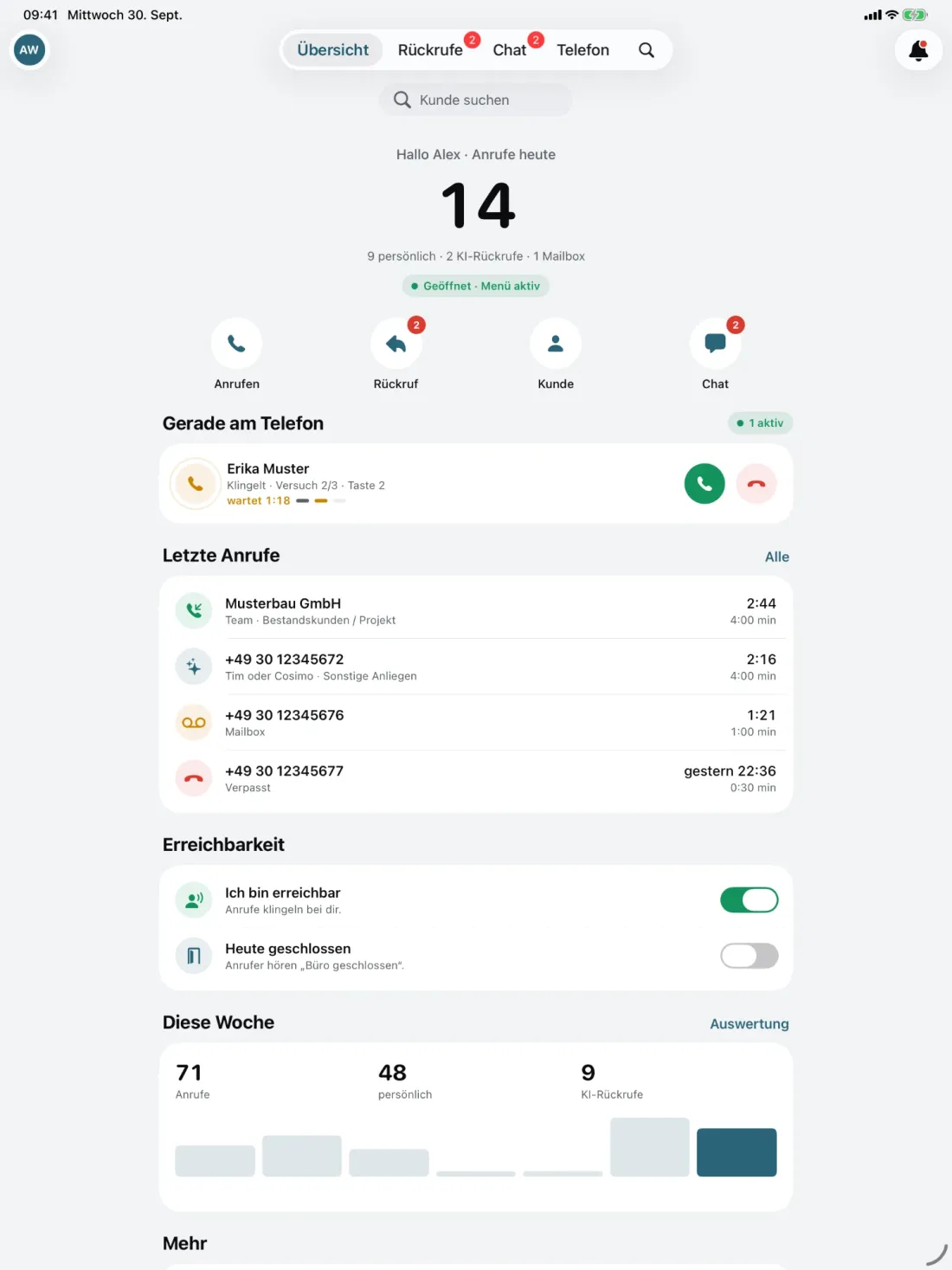 CUSCOS auf dem iPad: Ansicht Übersicht