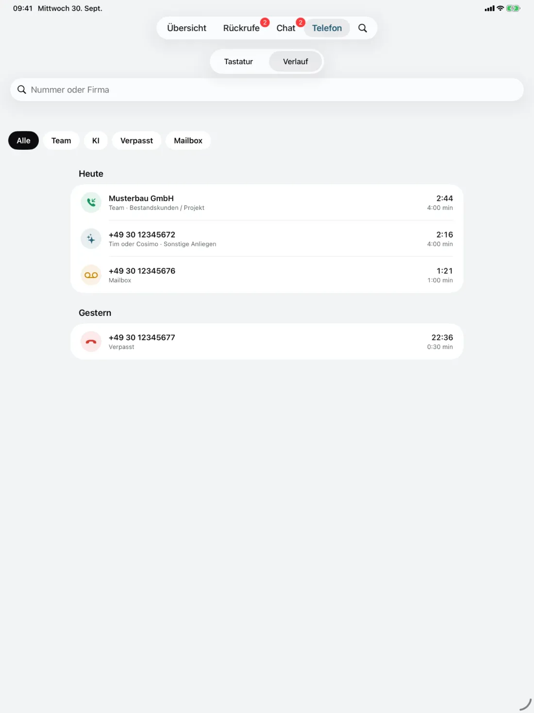 CUSCOS auf dem iPad: Ansicht Verlauf