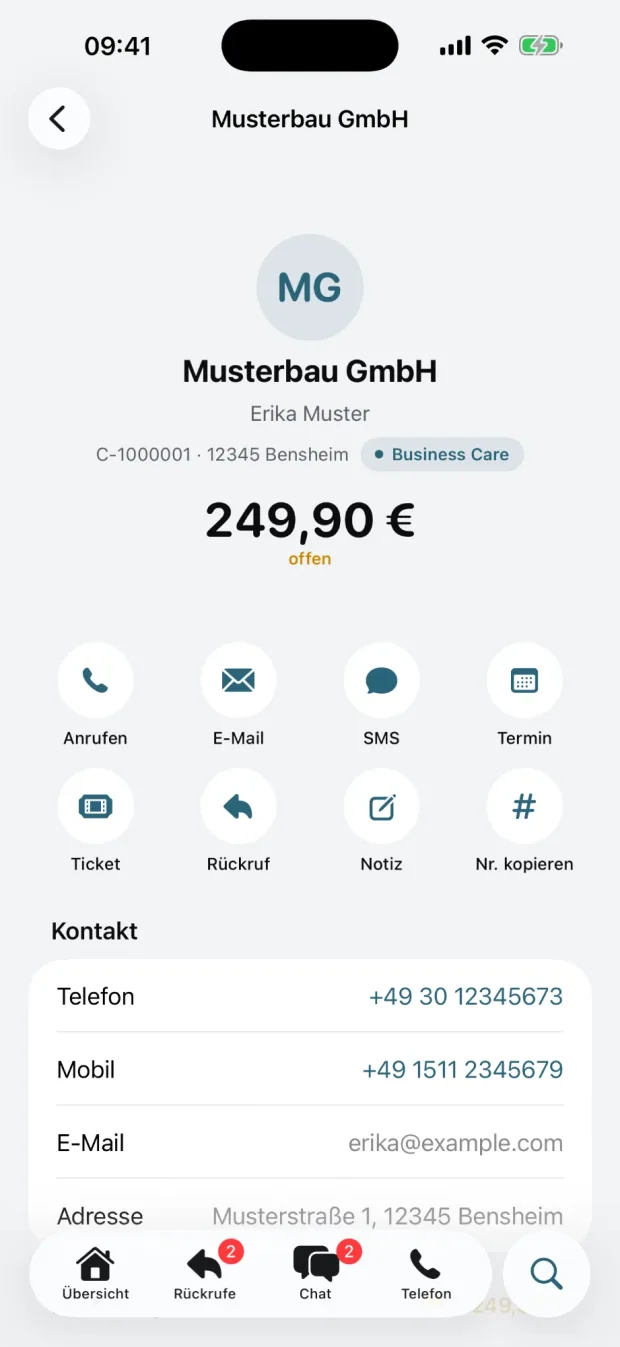 CUSCOS auf dem iPhone: Ansicht Kunde