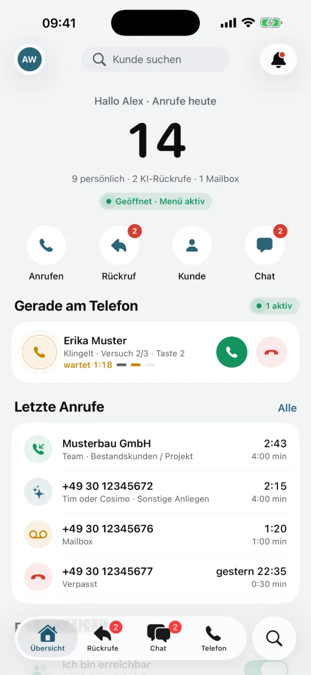 CUSCOS auf dem iPhone: Ansicht Übersicht