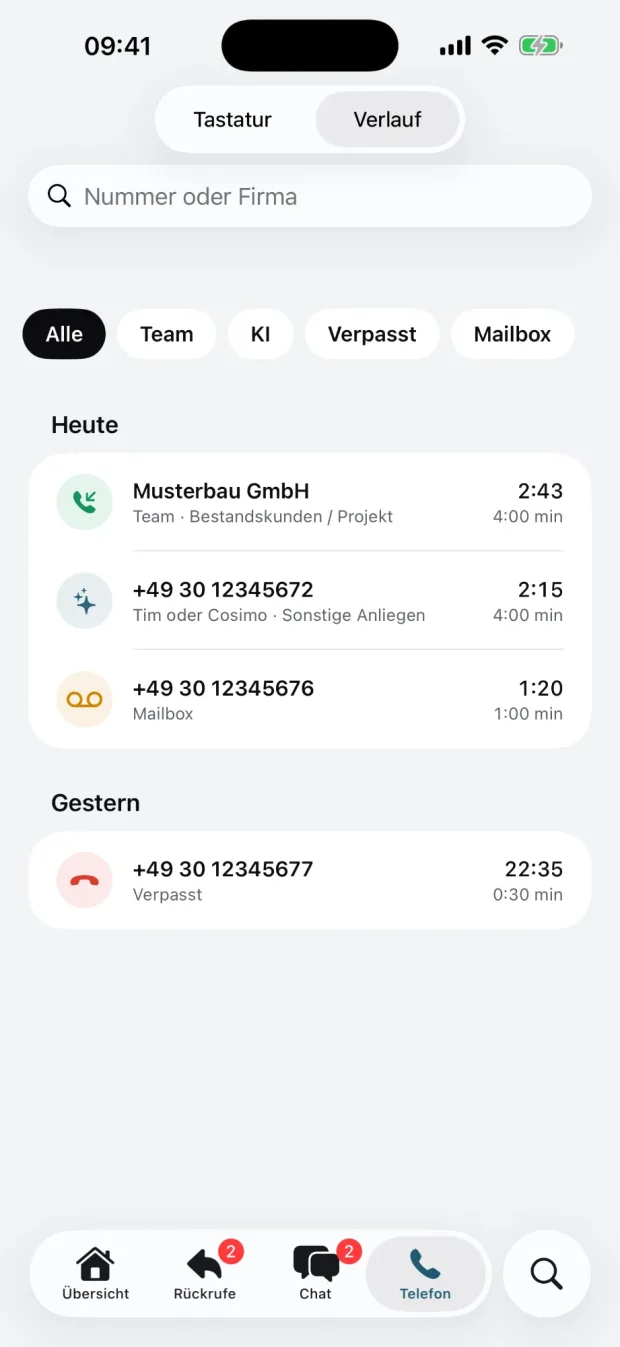 CUSCOS auf dem iPhone: Ansicht Verlauf